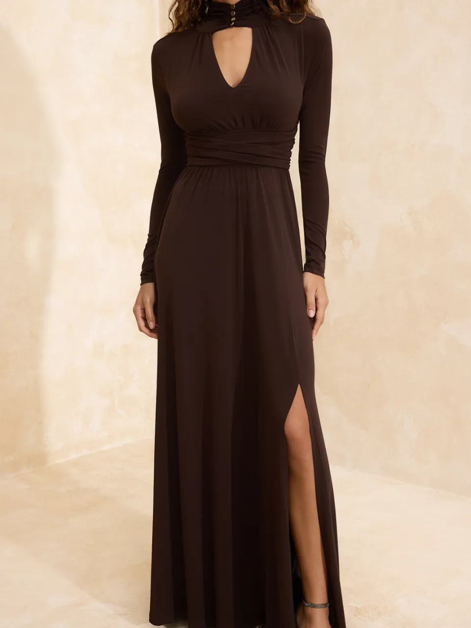 Trendyol TRENDYOLMİLLA Dames Bruin Effen Maxi Lang Diploma-uitreiking / Gala A-lijn Avond & Gala Jurk