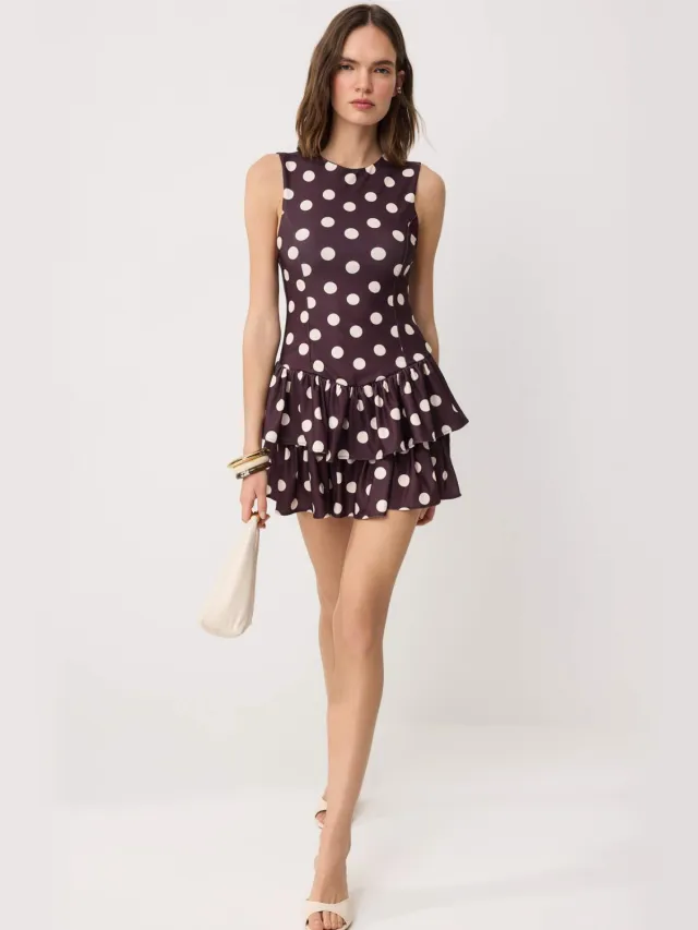 Trendyol TRENDYOLMİLLA Dames Bruin Stippen Kort / Mini Kort Casual Skater Jurken