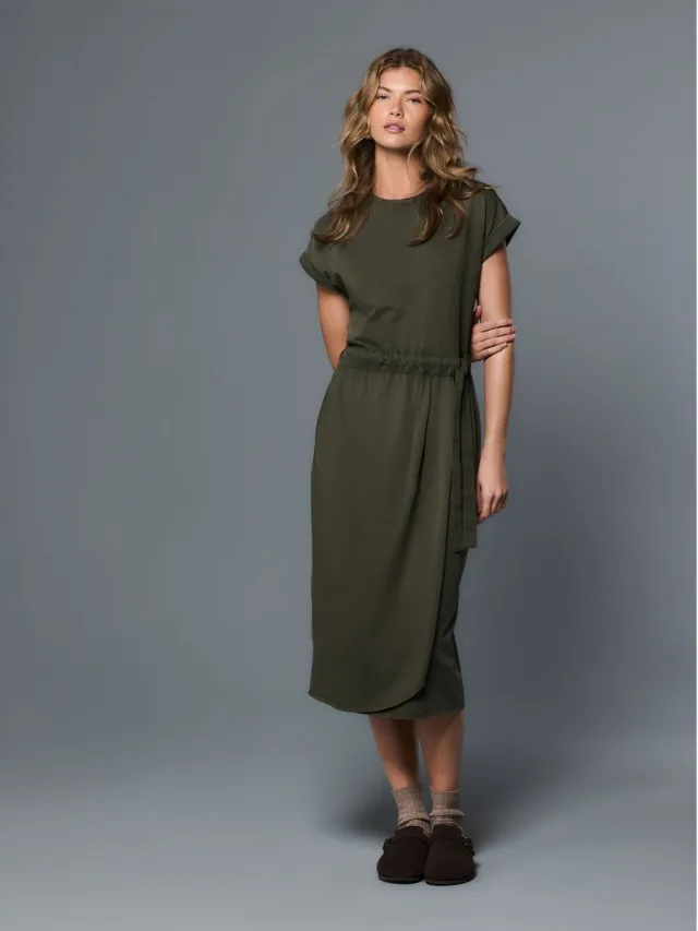Next Dames - Jersey T-shirtjurk met sarongomslag - Tall - Groen Washed Khaki Green