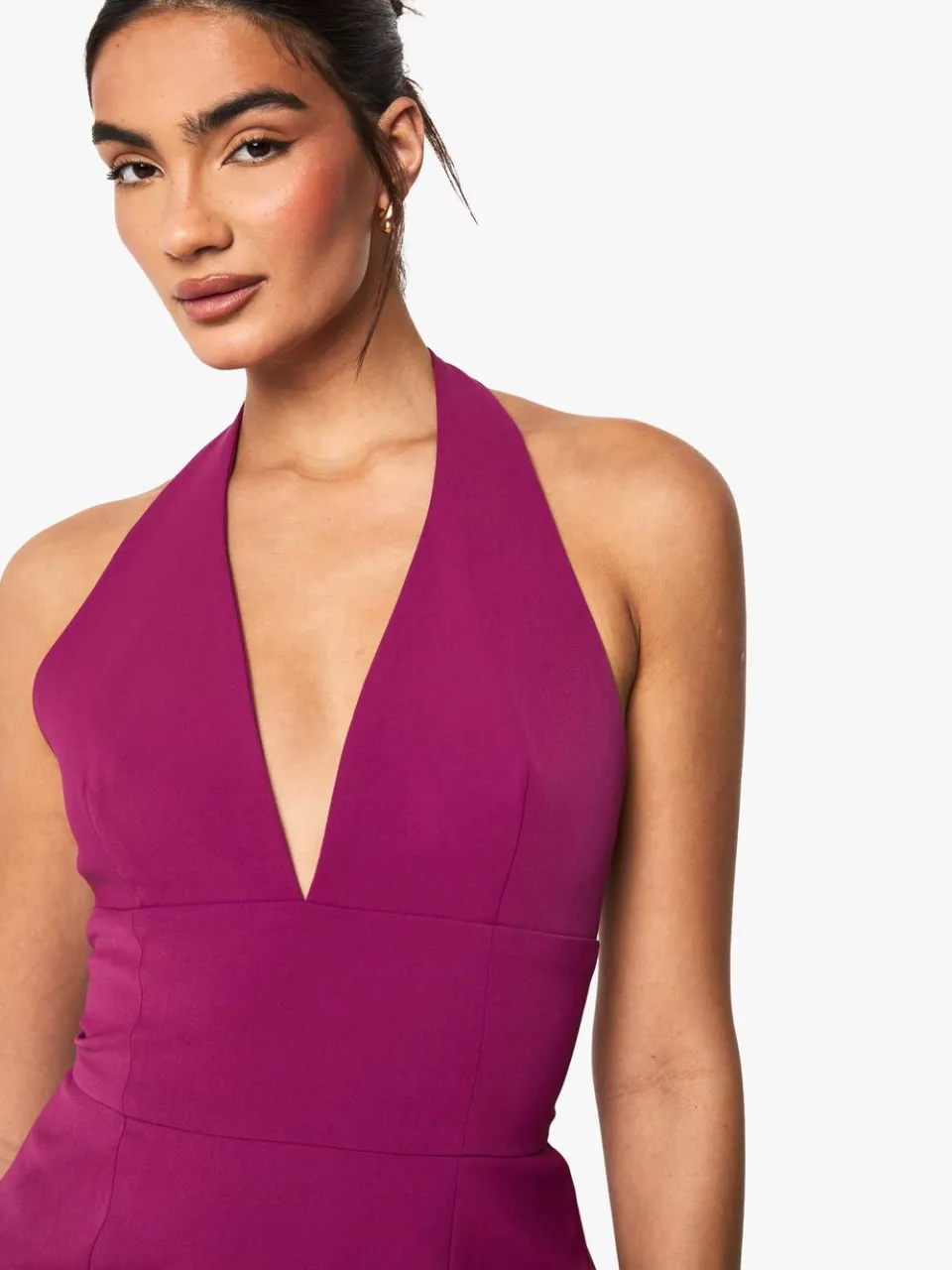 boohoo Dames Halternek getailleerde asymmetrische mini-jurk magenta, foto 4