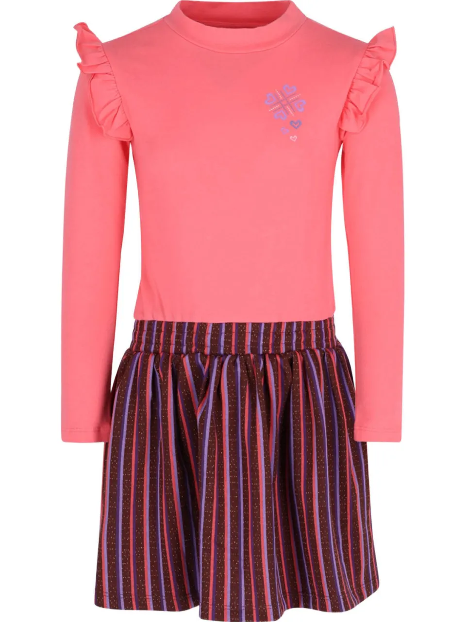 B.Nosy gestreepte midi jurk met ruches roze, foto 2