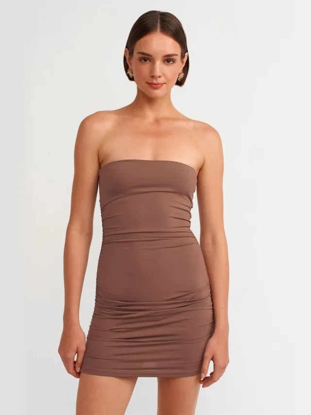 Dilvin Strapless Bodycon Mini Jurk Mokka
