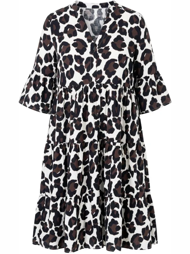 Studio Untold Dames - Maxi-jurk A-lijn mousseline luipaardprint volants - Roomwit - Maat 42+