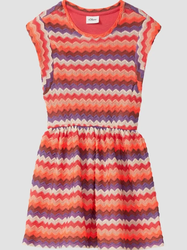 S.Oliver female - Gestructureerde jurk met elastische tailleband sinaasappel