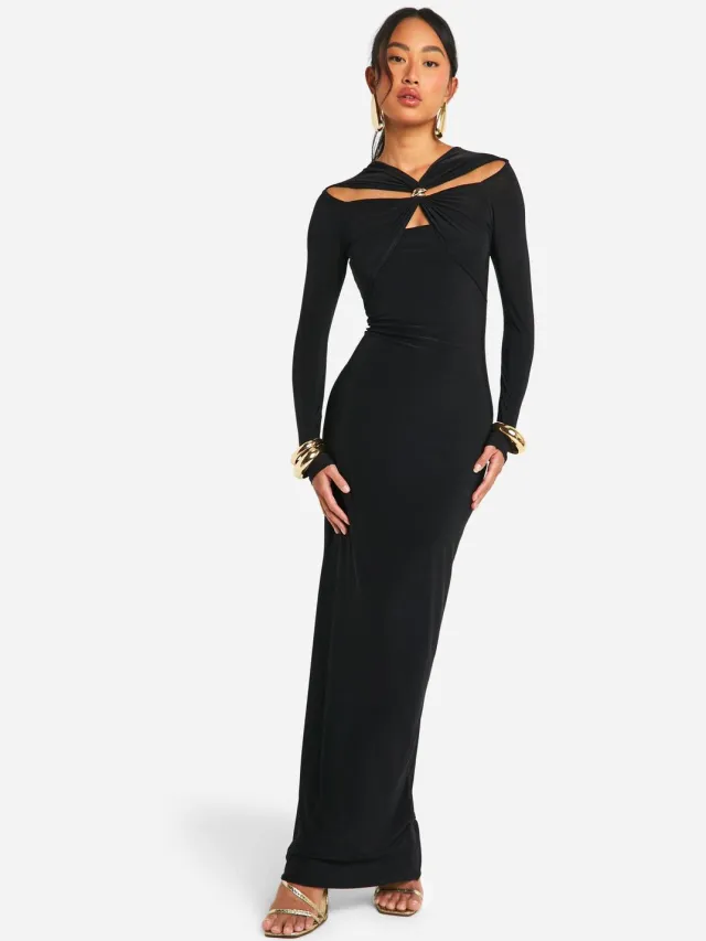 boohoo Dames Trim Detail Cut Out Maxi Dress Zwart