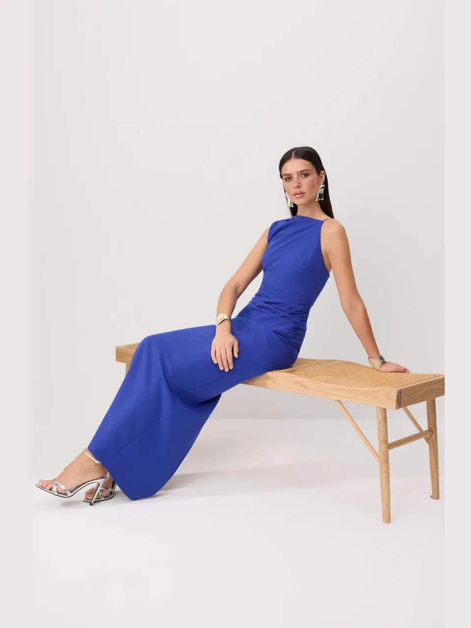 Trendyol TRENDYOLMİLLA Dames Blauw Effen Maxi Mouwloos Recht Avond & Gala Jurk, foto 2