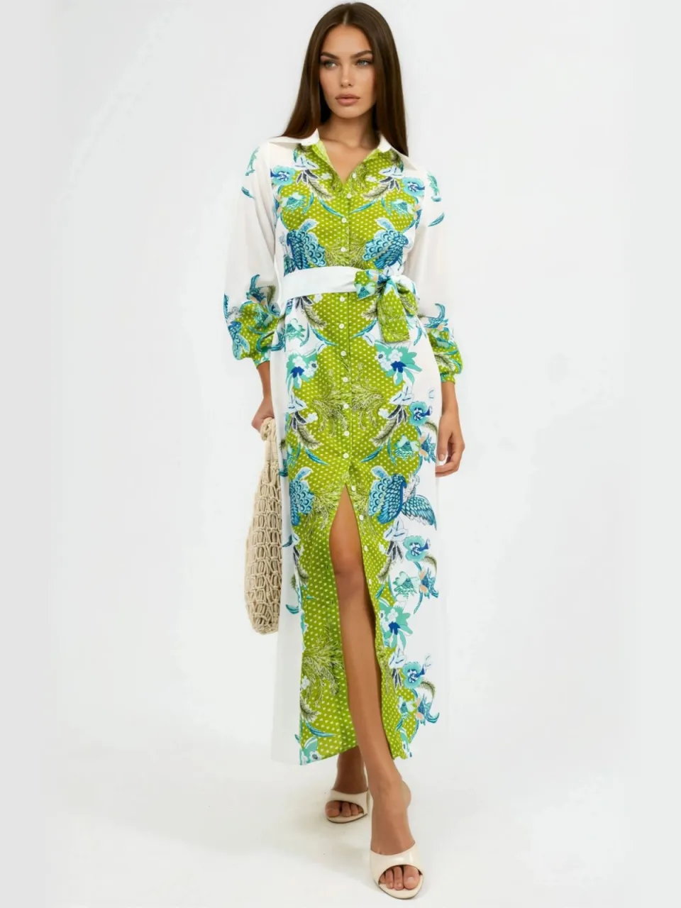 MSN Collection Bloemenriem Midi Jurk wit, foto 2