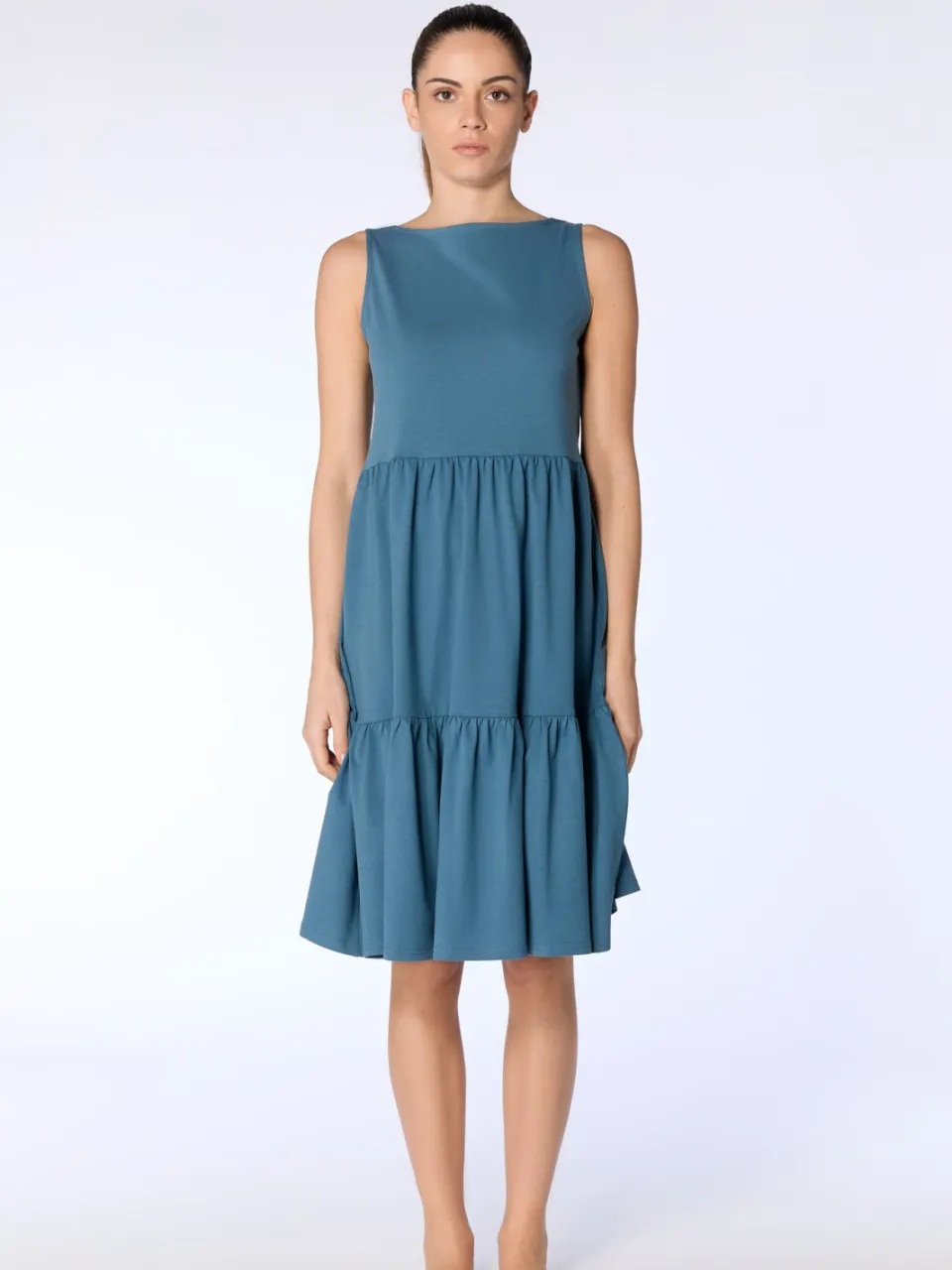 Leela Cotton dames vegan Jurk Ruffled Alpine Grijs, foto 2