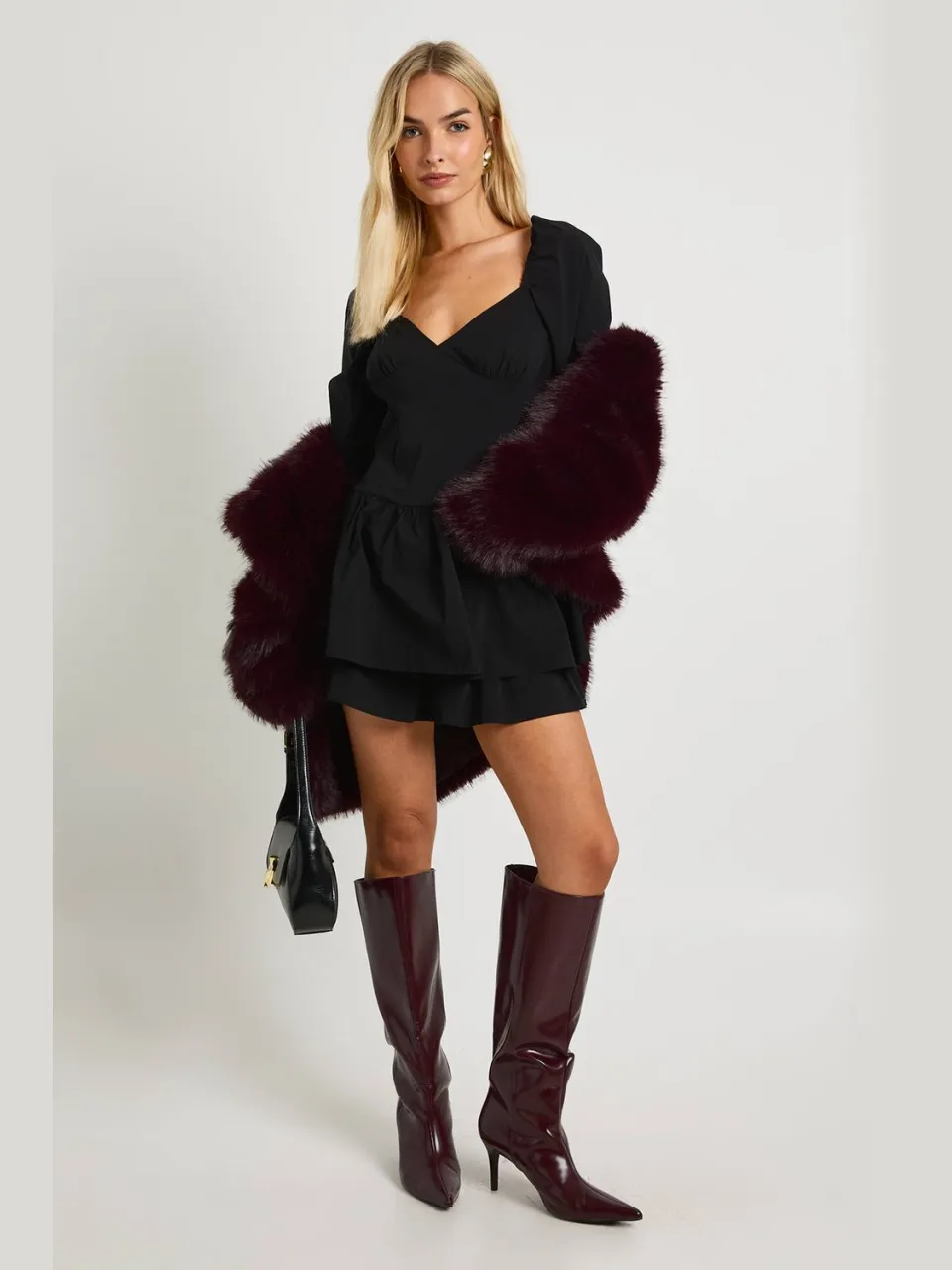 boohoo Dames Ruche lange mouwen melkmeisje mini-jurk zwart, foto 3