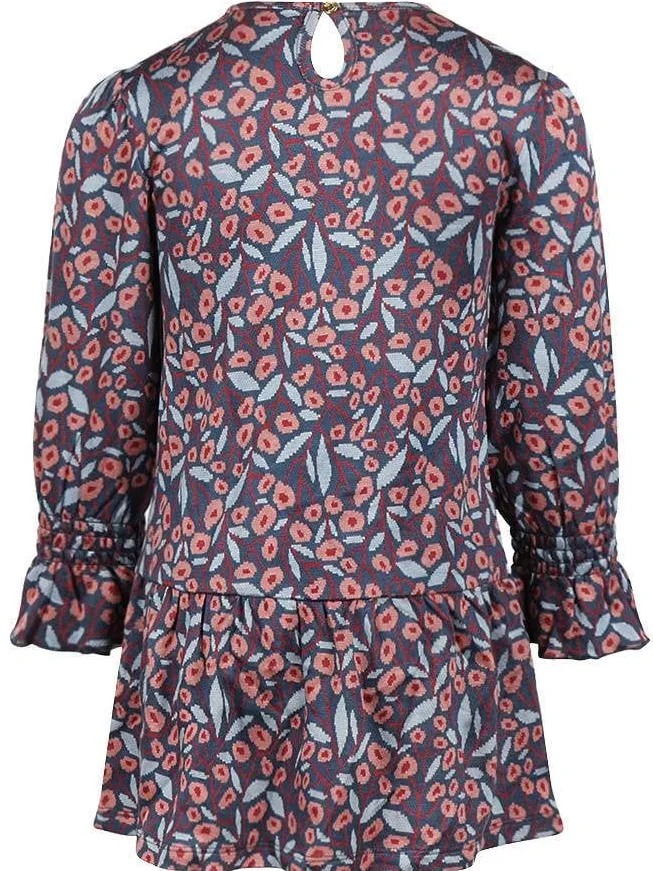 Koko Noko midi jurk met bloemenprint blauw/roze, foto 3