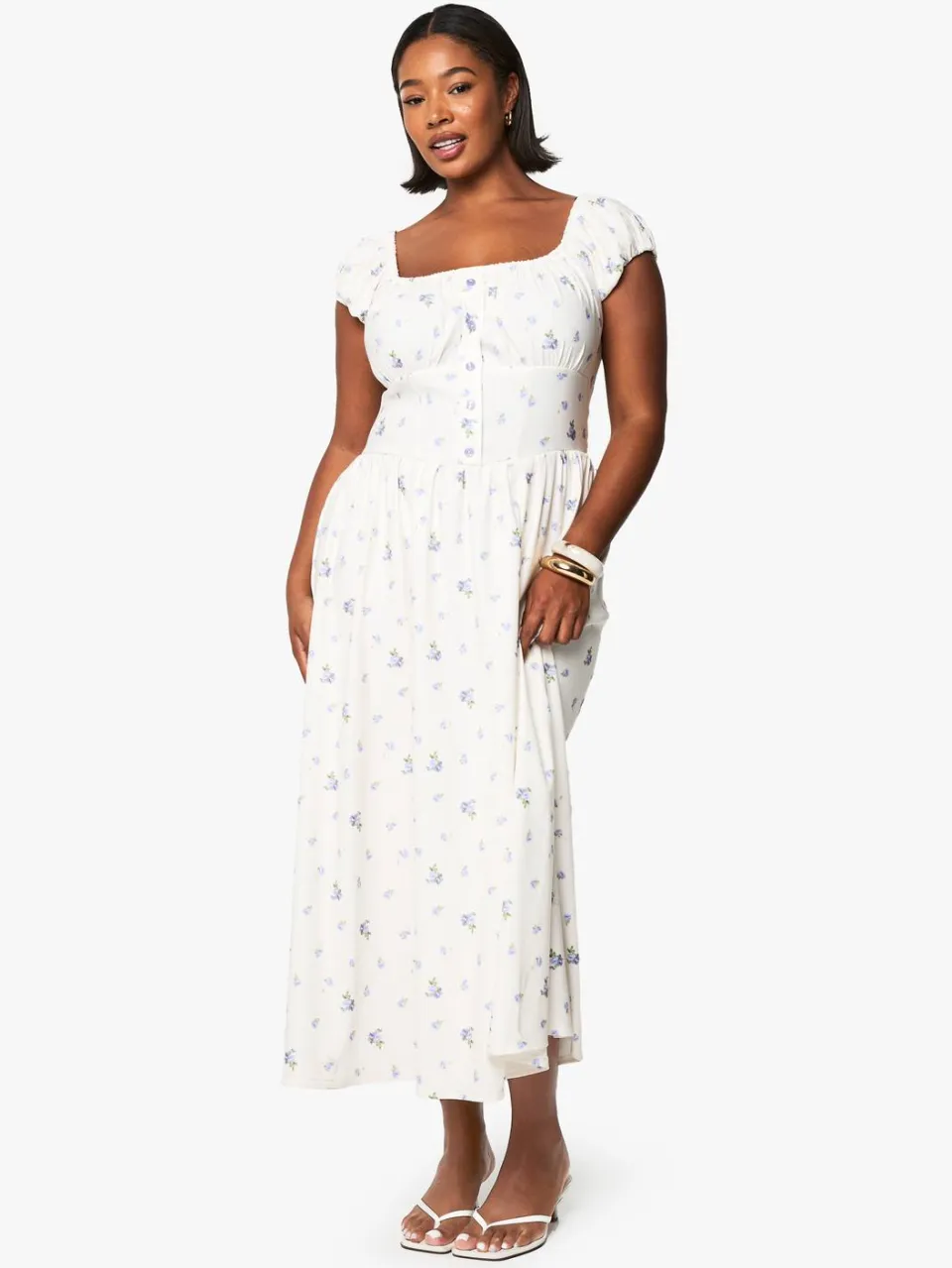 boohoo Dames PLUS BENGALINE DITSY MIDI SKATER JURK ivoor, foto 3