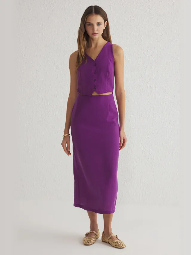 Trendyol TRENDYOLMİLLA Dames Paars Effen Midi Mouwloos Casual Recht Jurken