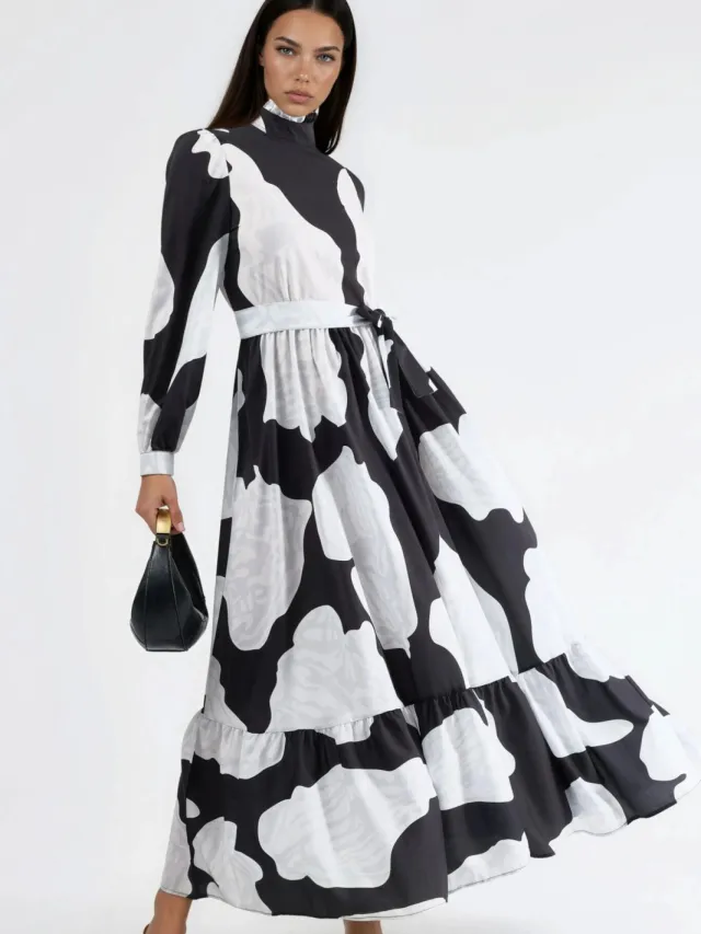 MSN Collection Maxi-jurk met strikdetail en halve turtleneck Zwart