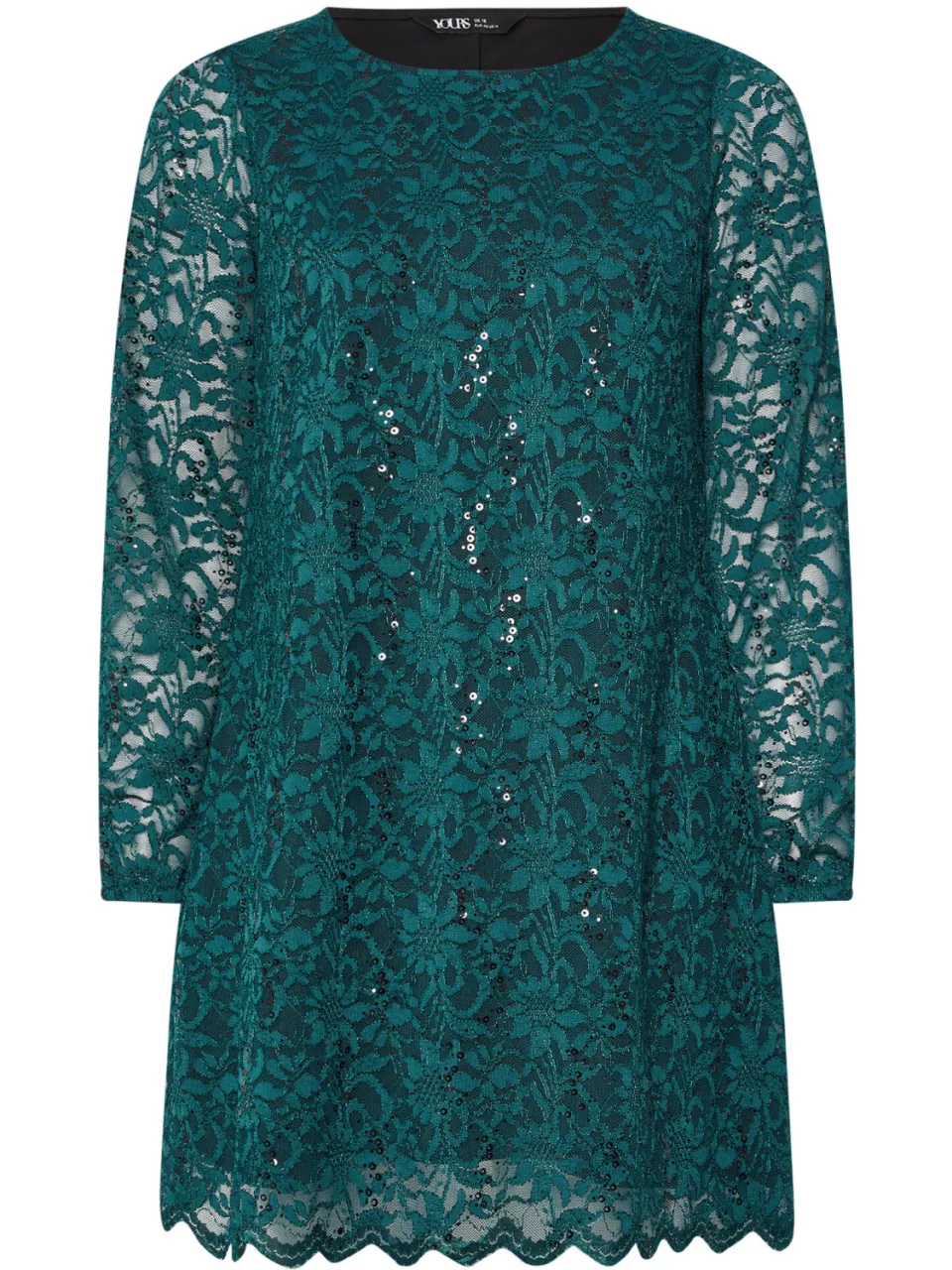 Yours Teal Blue Lace Scallop Zoom Minijurk, foto 5