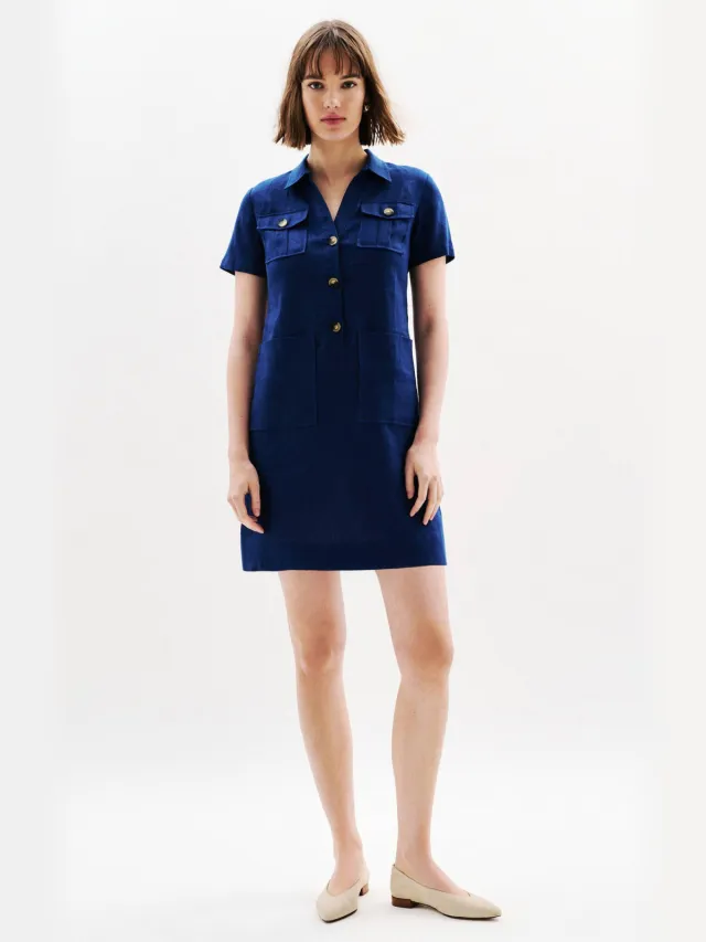 Caroll linnen spijkerjurk dark blue denim Donkerblauw