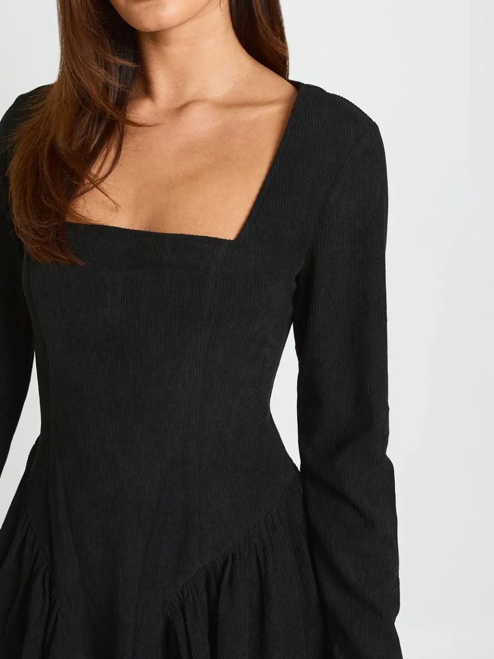boohoo Dames Ribfluwelen Melkmeisjejurk Met Skater Rok zwart, foto 4