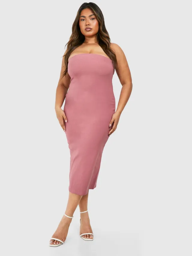boohoo Dames Plus Bandeau Bengaline Midi Jurk Mauve