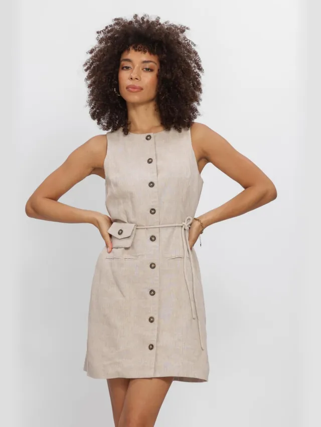 Y.A.S. YAS Dames Jurken Yasusuma Ls Linen Blend Dress - Beige