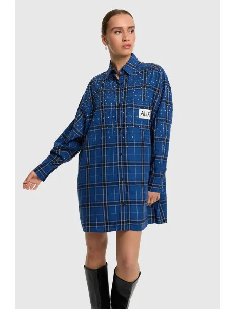 Alix The Label Ladies woven studded check blouse dress blouse jurken 2609372919 Blauw