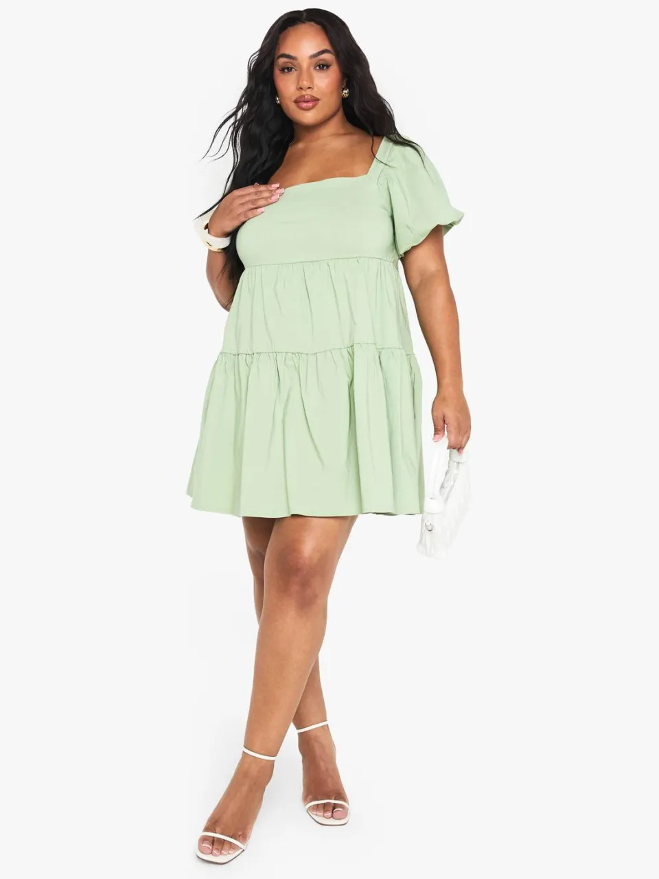 boohoo Dames Plus Extreme Puff Sleeve Gelaagde Smock Jurk verstandig, foto 2