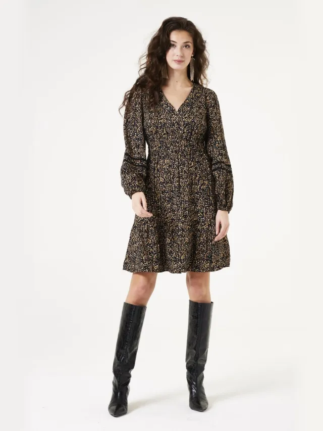 Garcia Dames Print Jurk Bruin Lange mouw Brown