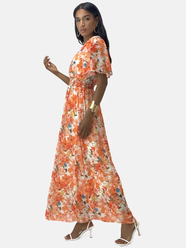 Elara Sommer-Maxikleid mit V-Ausschnitt Orange