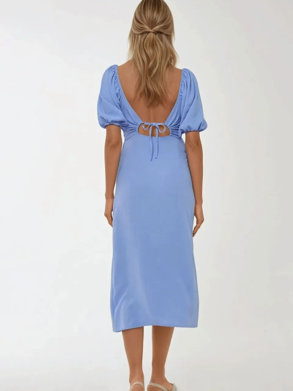 Hiccup Aansluitende Maxi Jurk met Hartkraag blauw, foto 2