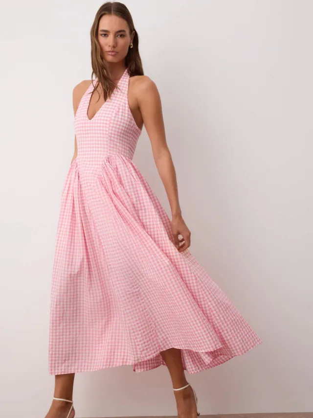 Trendyol TRENDYOLMİLLA Dames Roze Effen Maxi Mouwloos Casual Skater Jurken