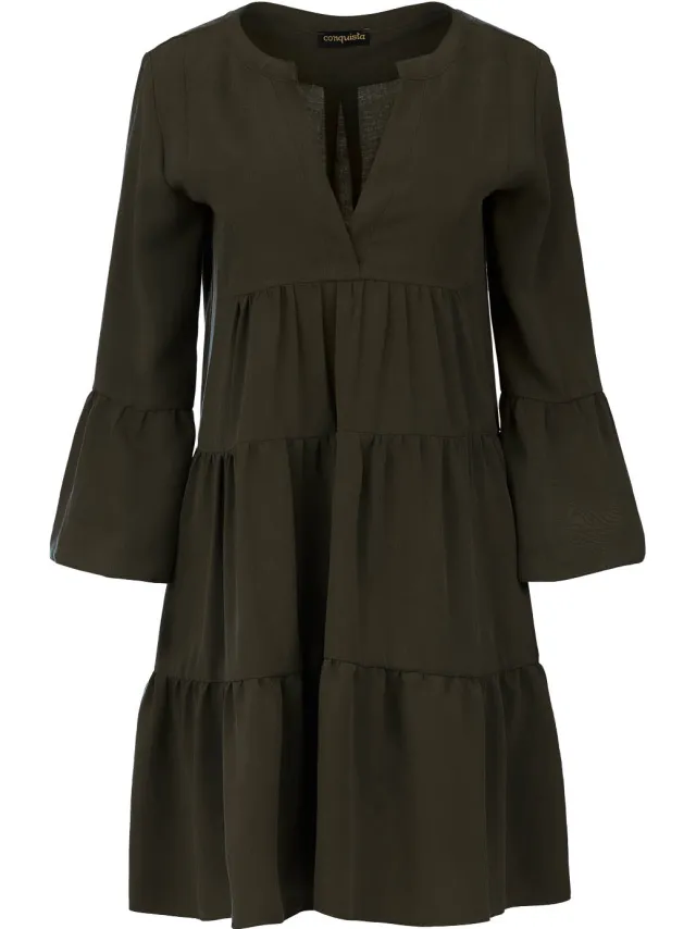 Conquista Khaki jurk met geplooide naden Kaki