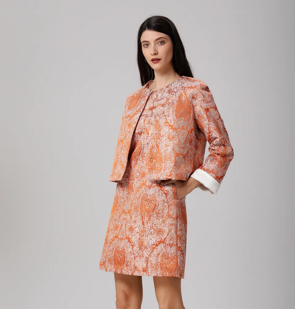 Smart & Joy Minimalistische mini-jurk van brokaat oranje, foto 2