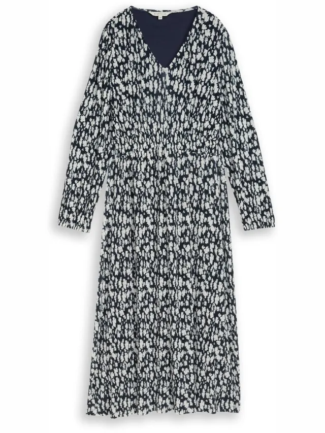 Tom Tailor Crinkle midi-jurk met patroon - blue ginkgo minimal