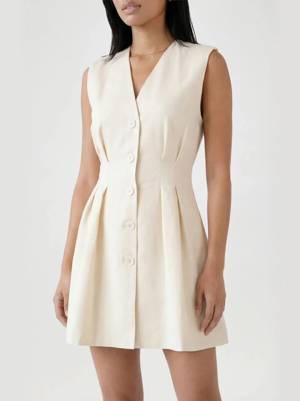 boohoo Dames Linnen-look Getailleerde Mini Jurk crème, foto 3