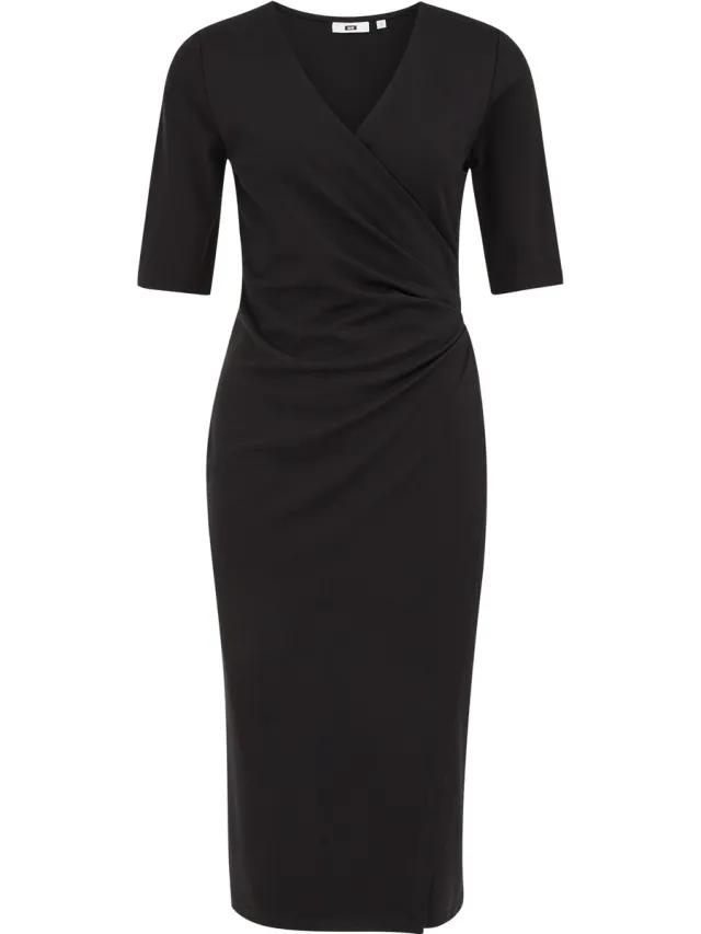 WE Fashion Dames Midi jurk met plooidetail Black