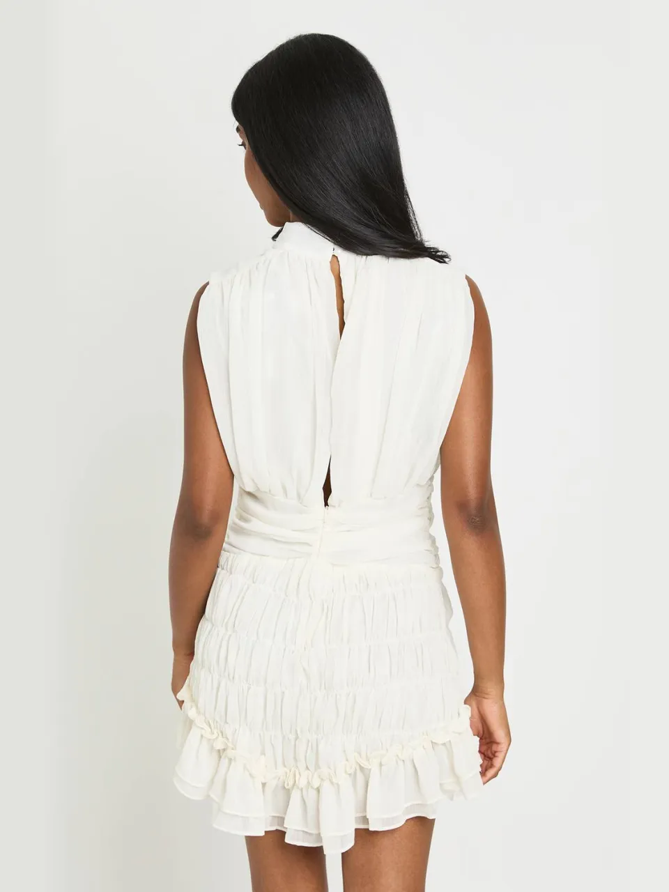 boohoo Dames Gestructureerde Chiffon Mini-jurk Met Hoge Hals En Verlaagde Zoom ivoor, foto 3