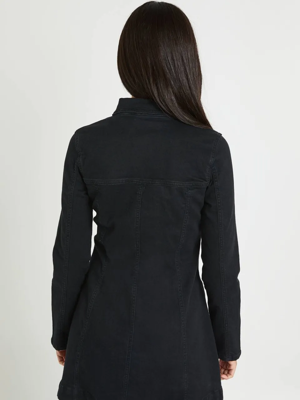 boohoo Dames Denim Mini-jurk Met Lange Mouwen En Rits Aan De Voorkant, foto 3