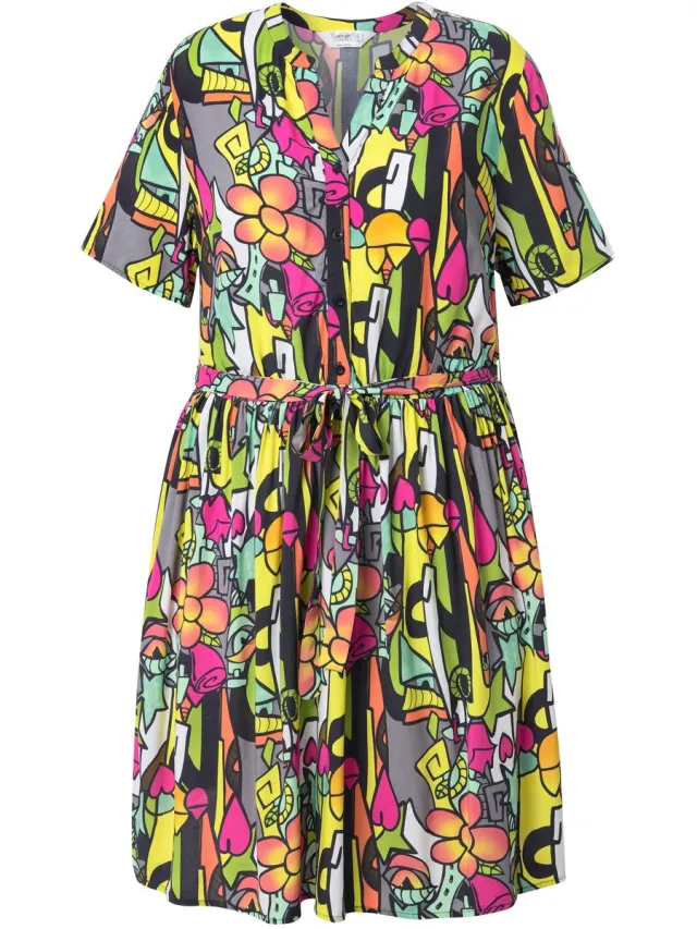 Angel of Style Dames - Jurk A-lijn all-over print elastische taille - Antraciet