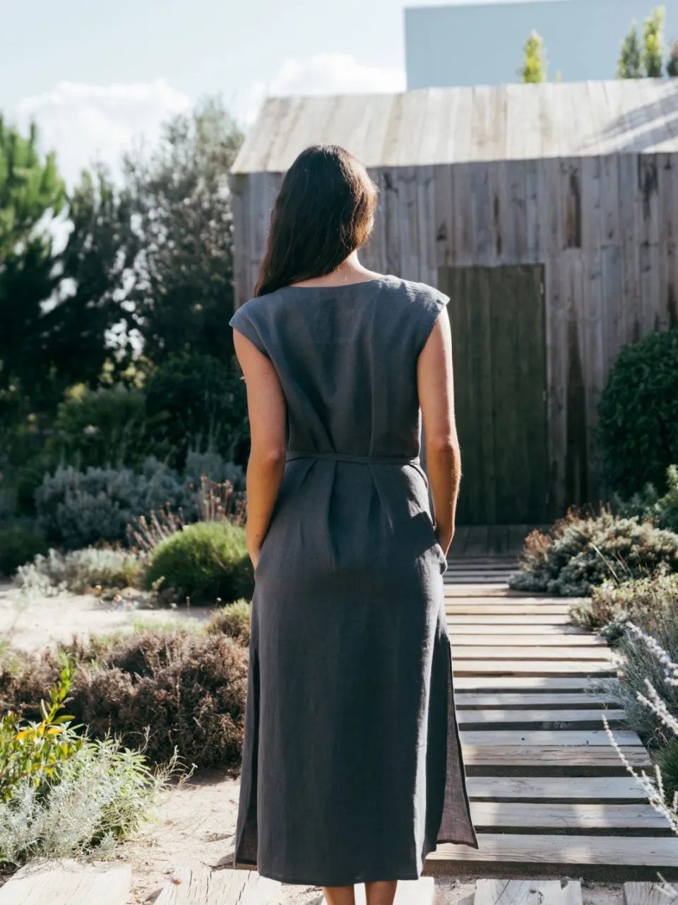 AmourLinen dames vegan Jurk Aurora Antraciet, foto 2