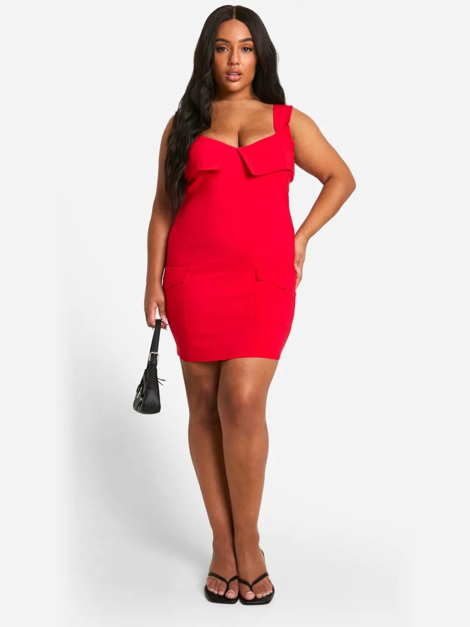 boohoo Dames Plus Bengaline Fold Detail Utility Bodycon Jurk rood, foto 3