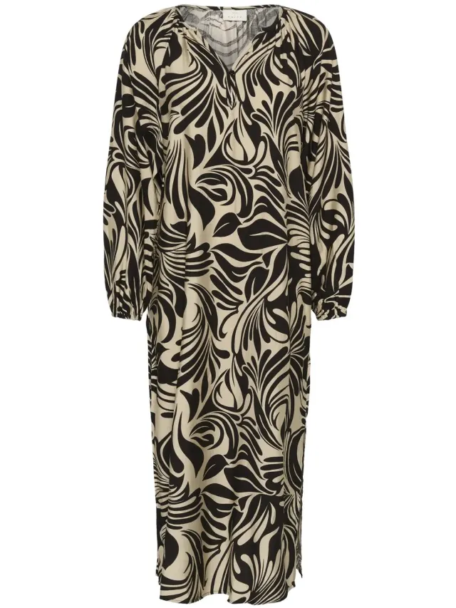 Kaffe Damesjurk met lange mouwen KAFFE Kacelia feather gray/black graphic
