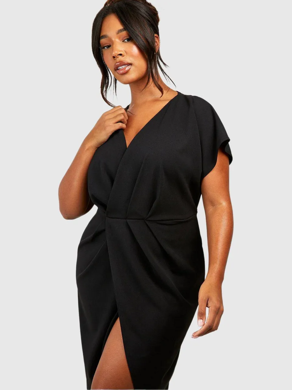boohoo Dames Plus Wrap Front Midi Jurk zwart, foto 3