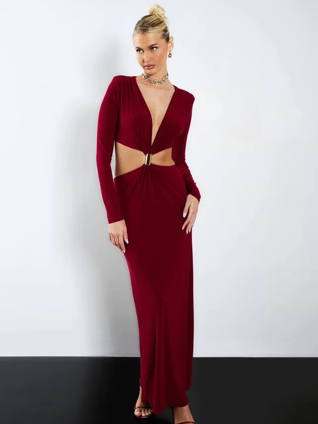 boohoo Dames Maxi-jurk met uitgesneden details Bordeaux Rood