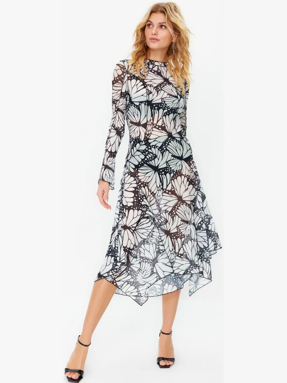Trendyol TRENDYOLMİLLA Dames Meerkleurig Dierenprint Midi Lang Cocktail Skater Jurken Veelkleurig