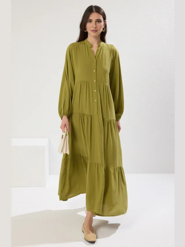 Trendyol Modest Dames Groen Etnisch patroon Maxi Lang Casual A-lijn Modest Jurken