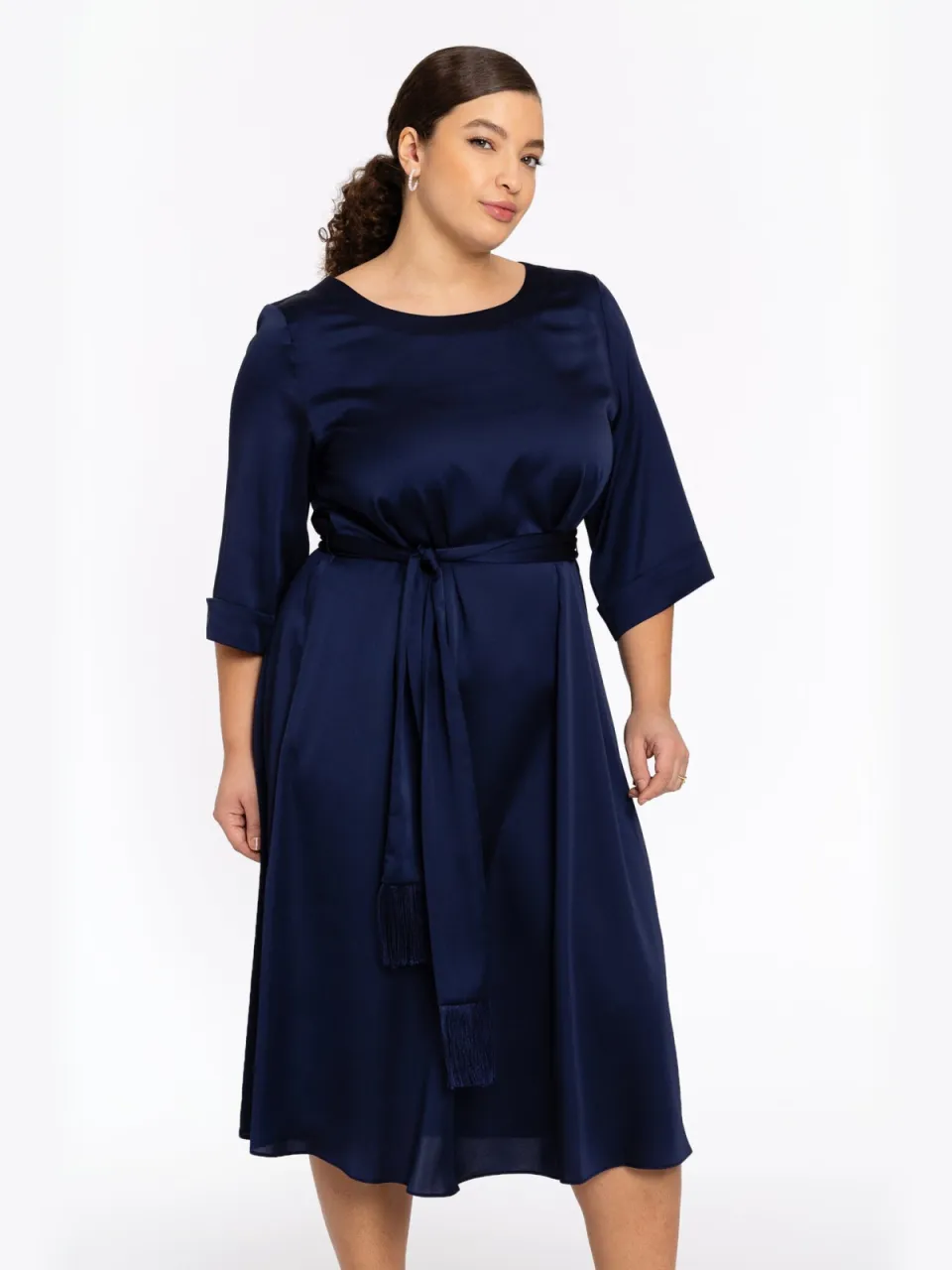 Yoek Jurk met ceintuur SATINI | Blauw, foto 2