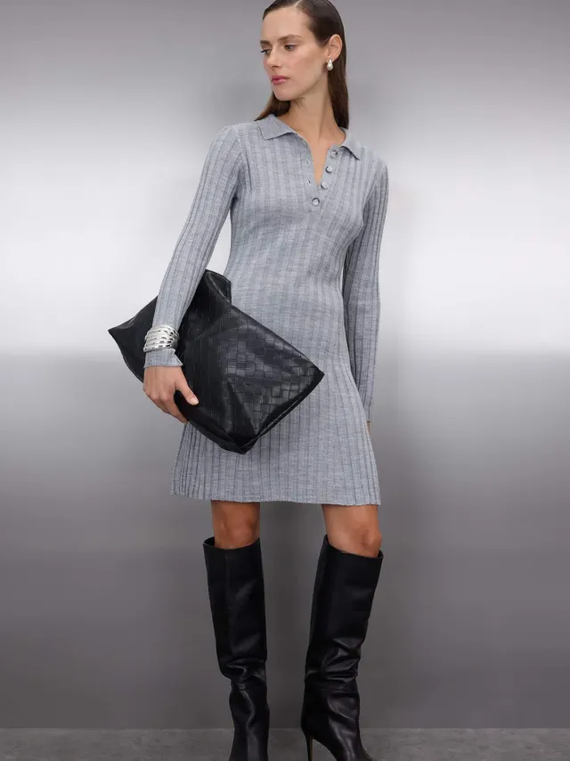 Trendyol TRENDYOLMİLLA Dames Grijs Effen Extra Kort / Super Mini Lang Casual Bodycon Jurken
