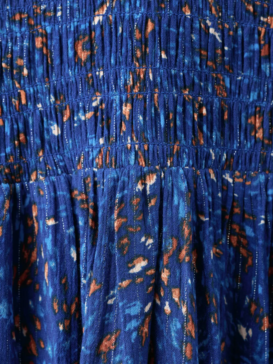 Mango maxi jurk met print en smockwerk marineblauw, foto 7