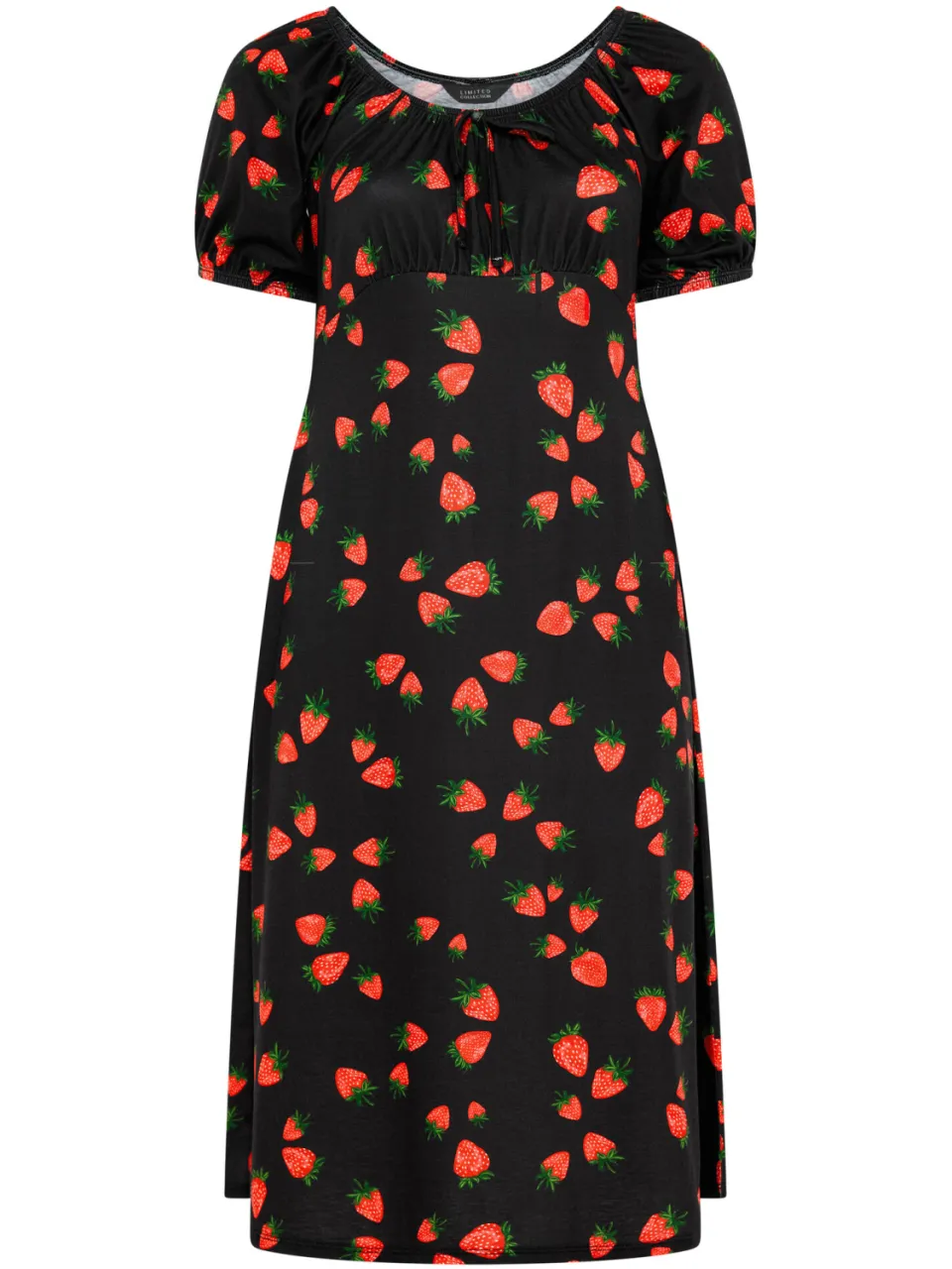 Limited Collection Zwarte Tea Dress Met Aardbeienprint, foto 3