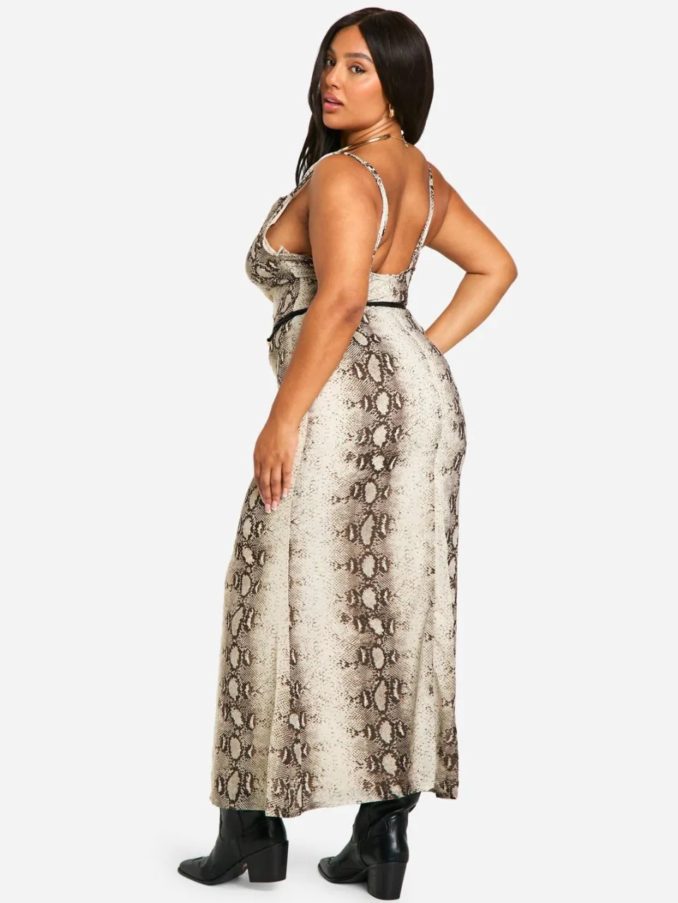 boohoo Dames Plus Snake Chiffon Cowl Maxi Jurk slangenprint, foto 2