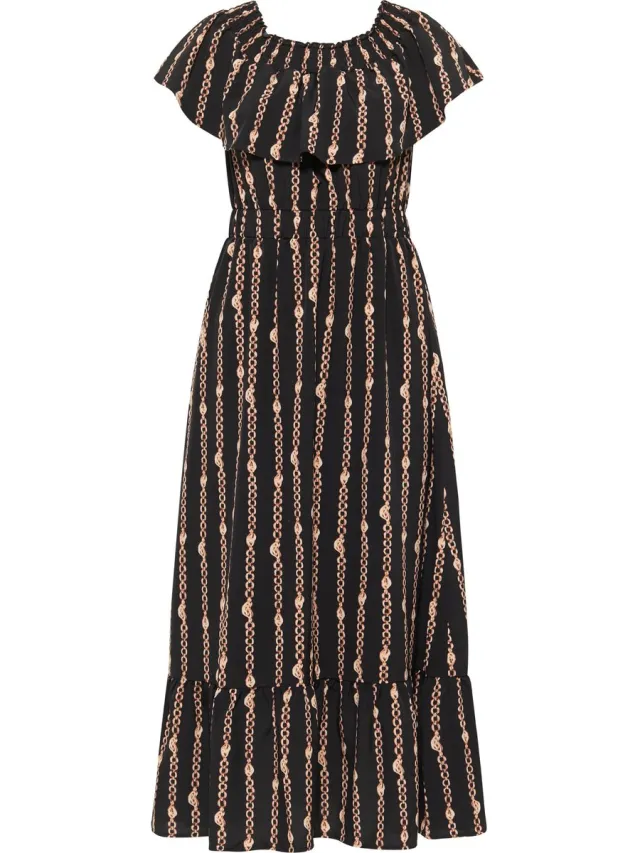 Faina Maxi-jurk met all-over print zwart