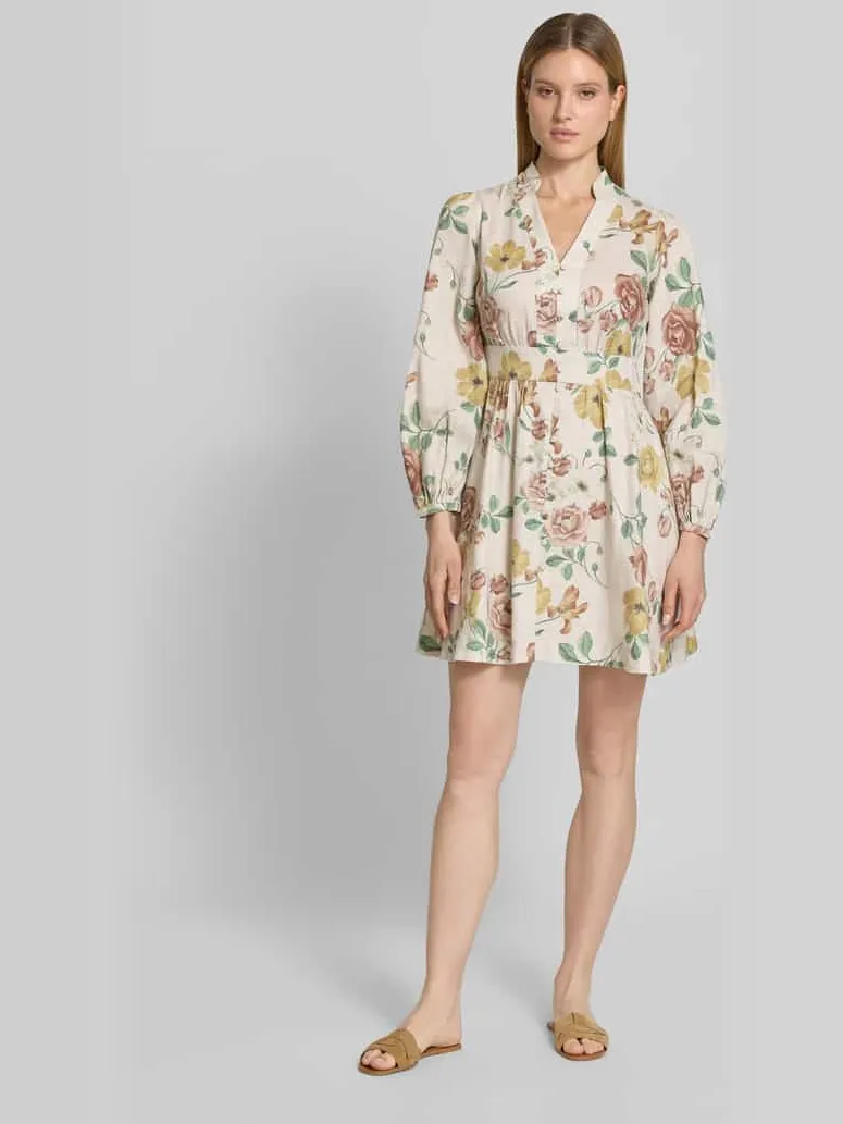 Jake*s Collection Mini-jurk van linnen met knoopsluiting en Serafino-kraag ecru, foto 4